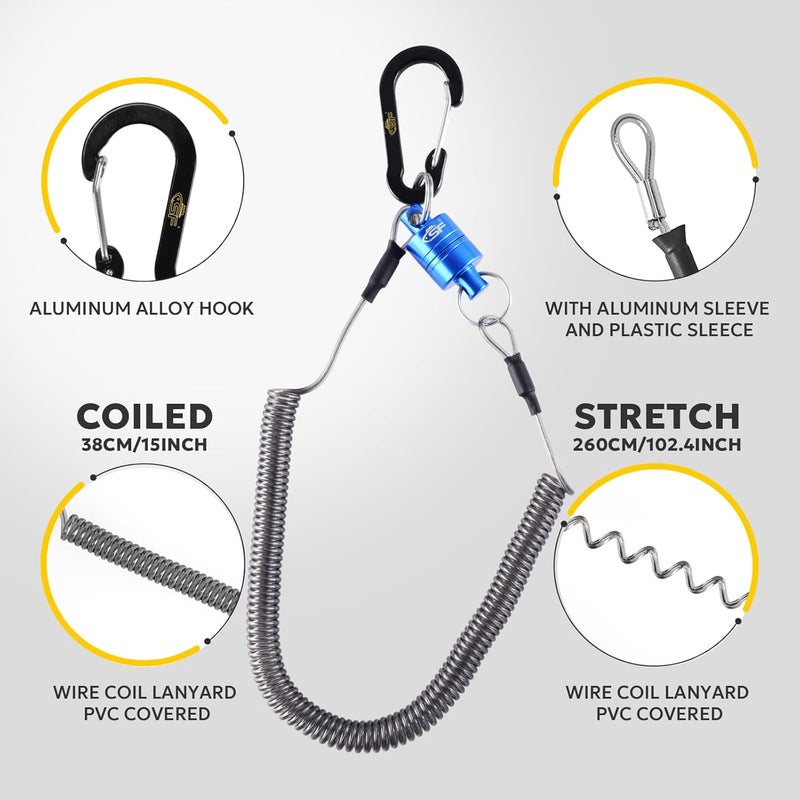 sf. Strongest Magnetic Net Release Magnetic Keychain Fly Fishing Net Retractor Magnet Clip Holder Retractor with Retractable Coiled Lanyard Carabiner - Image 4